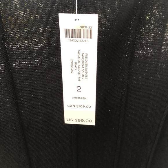 Chicos size 12 bat wing sweater with pleats & a banded waist line in black‎ - Picture 2 of 6